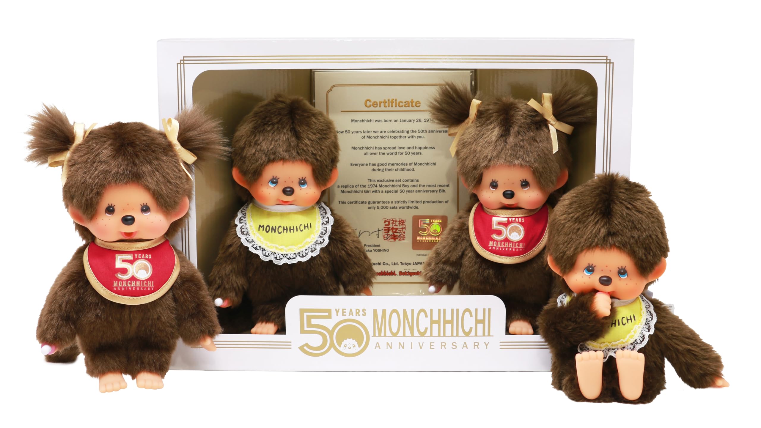 Monchhichi Set 50 jaar Jongen en Meisje met certificaat : Amazon